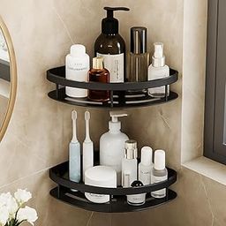 Misamo Enterprise Bathroom Wall Shelf Organiser, Adhesive Mount Storage Rack with Installation Kit (Corner-Black, Pack of 2)-image-19