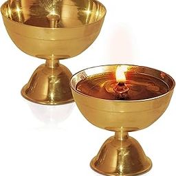 Pure Source India Set of 2 Brass Akhand Jyoti Diya - 3.75 Inch Size - Traditional Oil Lamps for Pooja and Décor-11