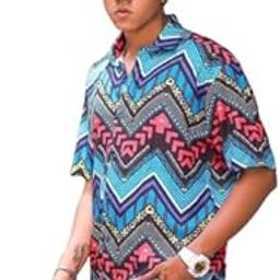 Traditional Pattern Cotton Shirt for Men – Short Sleeves | Festive Design No_Rayon_Sky-image-92