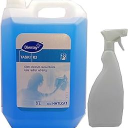 Taski R3 Glass Cleaner Concentrate 5Ltr. With 750ml Spray Bottle Refill pack By Feather Lady-79