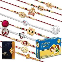 DeoDap Multicolor Bracelet/ Rakhi (K10_MC17_BS32) & Effete Chocolate Butter Scotch with Silver Color, Roli Chawal|Rakhi Combo with card and chocolate|Rakhi & Chocolate for brother|Set of 10 |200 gram-image-86