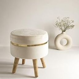 ETIQUETTE ART Pouffes Sitting Stool for Living Room, Office Stool Puffy Wooden Ottoman Stools, Pouffe Footstool, Pouf for Office Home Decoration & Dressing Table (Off-White)-3
