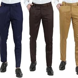 Men's Slim Fit Formal Trousers | Pants for Men | Stylish Premium Men's Wear | for Office, Party and Casual Wear | Viscose Blend | Combo Pack | Pack of 3-image-86