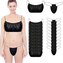 DIAMONDDEAL Disposable Bras and Panties Women Disposable Non-Woven Underwear Disposable Bra and Panties Sets for Spray Tanning Spa Massage Saunas Beauty Black Set of 10-picture-40