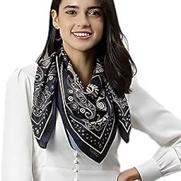 Women's Silk Square Scarf 90x90 cm | Printed Crepe Hijab, Head Wrap, Neck Shawl, Hair Accessory & Bandana-image-37