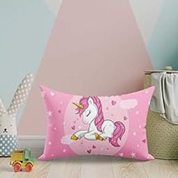 pepme Velvet Cute Unicorn Design Printed Kids Cartoon Pillow/Cushion Fiber Size 12x18 Inches (Pink)-image-57