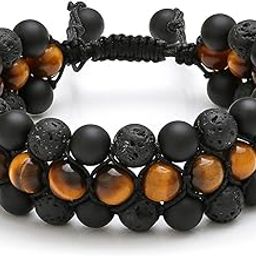 Mens Lava Rock Stone Essential Oil Diffuser Bracelet Chakra Yoga Healing Crystal Bracelet Natural Gemstone Beads Anxiety Bracelets Braided - 3 Layer-image-62