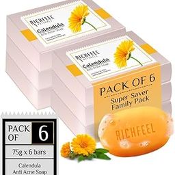Richfeel Calendula Anti Acne Soap | Power of Soothing Calendula Extracts | For skin prone to Acne & Blemishes | Physician Formulated | Helps Calm & Replenish Skin | 75 g (Pack of 6)-picture-1