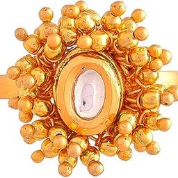 Veerangana Gold Plated Oval Cut Kundan Ring-image-50