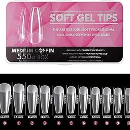 NAILWIND Nail Tips,soft Gel Full Cover Nails, Clear Acrylic Nail Tips Artificial False Nails with Box Fake Nail Extension for Nails Salons DIY (M - Coffin full, 550 pcs)-image-69