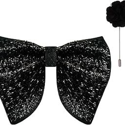 Premium Embroidery Micro Fabric Big Bow Tie For Men With Flower Lapel Pin, Butterfly Bow with adjustable Strap | Black| (Free Size).-image-71