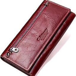 Genuine Leather Card ID Coin Holder Zipper Long Clutch Purse Wallet Red-image-35