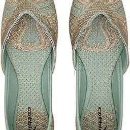 Women's Embroidered Ethnic Flats Punjabi Mojari Jutis-image-6