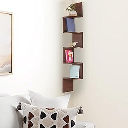 Amazon Brand - Solimo Arcona Wooden 5-Tier Corner Wall Shelf - Walnut-image-96