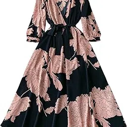 sheetal associates Women's Elegant Floral Wrap Maxi Dress with Belt | Comfortable Relaxed Fit Summer Dress-picture-14
