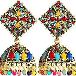 Elegant Earrings For Women Geometric Traditional Earrings Floral Design Gold Plated Cubic Zirconia Jhumka Drop Earrings Gift For Sister-1