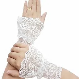 elbme ELBME® Women's Short Lace Gloves Fingerless for Driving Wedding Wrist Length Bridal Prom Gloves-picture-1