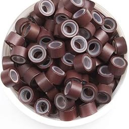 SkyHair Micro Rings for Hair Extension, Aluminum With Silicone Micro Rings Beads Loop For Human Feather Hair Extension Tip 5.0 * 3.0 * 3.0 MM (100 Pcs, Brown)-image-16