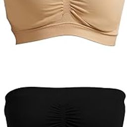 Women's Seamless Bandeau Bra, Wirefree Non-Padded, Strapless with Detachable Transparent Straps, Black and Navy, Full Coverage-picture-6