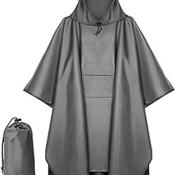 Hooded Rain Poncho Portable Rainwear Jacket for Backpacking Gray | Clothing, Shoes & Accessories | Mens Clothing | Coats & Jackets-image-54