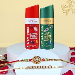 VOKKA Rakhi Gift for Brother – 2 Unisex Deodorants 150ml Each Gym Vibes + Travel Vibes with 2 Rakhis | Omkaar & Desert pearl Rakhi | Raksha Bandhan Combo Set for Bhaiya & Bhabhi-image-86