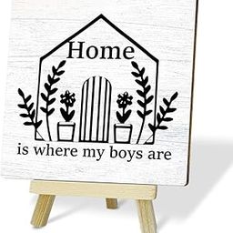 Inspirational Quotes Desk Decor Gifts for Women, Home Is Where My Boys Are Positive Plaque With Wooden Stand Desk Decorations for Home Living Room Bedroom Shelf Tabletop(44)-image-58