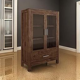 MAHIMART AND HANDICRAFTS Sheesham Wood Hepburn Kitchen Cabinet with 2 Door and Drawer Storage | Multipurpose Wooden Bookshelf Display Unit Furniture for Home, Living Room, Office (Walnut Matte Finish)-9