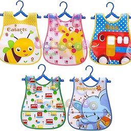 DOMENICO Washable Colorful Waterproof Baby Apron cum Bib Unisex Cute Cartoon Baby Bib Drool Baby Bib Baby Feeding Bibs for Infant Toddler 9 Months to 6 Years Old- Random Print-19