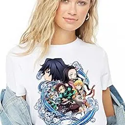 vlam Women Blue Anime Print Oversized Tshirt | Trendy Tshirt for Women and Girls-picture-30