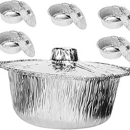 ifundom 6pcs Disposable Aluminum Foil Pans Lids Multi-purpose Round Containers for Roasting Cooking and Storing Food for Grilling Camping and Picnics Capacity-image-49
