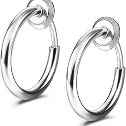 Retractable Earrings Fake Hoop Fake Nose Ring Non Pierced Earrings Fake Cartilage Piercing Clip On Nose Ring Septum Ring for Women (1 Pair, Black/Silver/Gold/White)-49