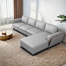 BRAXTON Dennis 6 Seater RHS L Shaped Sofa Set for Living Room (Grey Fabric) Premium Fabric Sofa Set-image-104