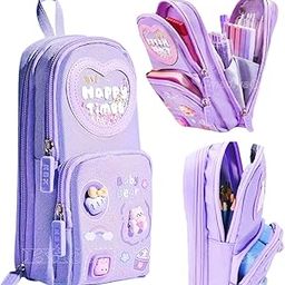 SEMNOX CREATION Canvas Premium Pencil Case 6 Layer with 3 Compartment Cute Aesthetic Pencil Case for Girls Large Capacity Pencil Pouch for School Kids Cute Stationary Gift, Multicolour-16