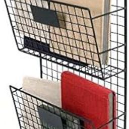 91253 Classic 2 tier Metal Wall Shelf Magazine Holder - Black-image-18
