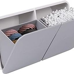 House of Quirk Ear Swab Holder Wall Mounted for Cotton Swabs, Cotton Ball, 10 Oz Q-tip Dispenser for Bathroom Storage Organization, Makeup Organizer - Grey-image-44