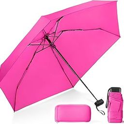 Compact Travel Umbrella with Case - Mini Umbrella for Purse, Small Lightweight &Tiny Design Perfect for Parasol Outdoor Sun&Rain Umbrellas, rosered-76