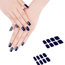Hidak 16 tips Solid Semi Cured Gel Nail Strips Works with Any UV Nail Lamps Salon Quality Long Lasting Easy to Apply & Remove Includes 2 Prep Pads Nail File & Wooden Stick (16 Deep Blue)-image-92