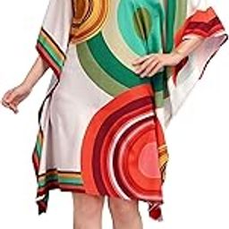 Silk Sutra Women's Ethnic Wear Multicolor Round Neck Nightgown by Silk Sutra – Women's Silk Blend, 3/4 Sleeve, Free Size (STC-KURTI-KAFTAN-121) (Standard, Multicolour)-0