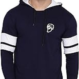 Casual Hooded Full Sleeve Men's T-Shirt (Dark Blue & White)_XL-image-36