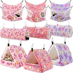 Abbylike 9 Pieces Rat Guinea Pig Hanging Hammock Ferret Hammocks Set Small Pet Hanging Tunnel Glider Toy Guinea Pig Ferret Hideout Bed Cage Accessories for Hamster (Purple, Pink, Rose Red,Paw)-image-23