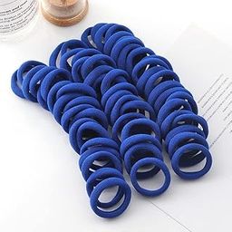 Thick Cotton Hair Rubber Bands, Durable Elastic Ties, Ponytail Holders, Hair Accessories for Women & Girls - Blue (Pack of 50 Pcs)-image-36