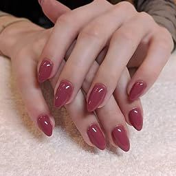 FWS Artificial fake Press On Nails Art Set (Set Of 20) Reusable Nails Extension,BridalNails,Stick-On Nails,Manicure Art Set, AcrylicNails,False Nails,DesignerNails | Nail Glue, Nail file, cuticle pusher, cleaning wipe | Glossy Nude Maroon Shape Almond-image-79
