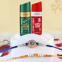 VOKKA Rakhi Gift for Brother – 2 Unisex Deodorants 150ml Each Gym Vibes + Travel Vibes with 2 Rakhis | Royal Evil Eye & Sunset Beaded Rakhi | Raksha Bandhan Combo Set for Bhaiya & Bhabhi-image-70