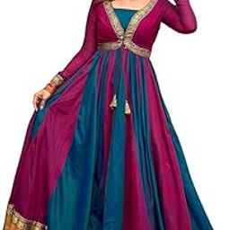Women Vichitra Silk Stitched Anarkali Gown with Elephant Less Jacket for Festive Party Any Occasion-picture-33