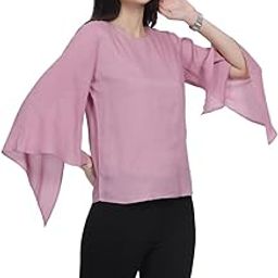 "NAYARA Women's Subtle Pink Natural Dyed Modal Top with Flared Sleeves - Effortlessly Stylish Comfort for Every Day|pink|L|-image-64