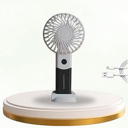Blushinsta Mini Portable Handheld Fan – Powerful 3-Speed USB Rechargeable Fan with Base | Lightweight, Compact Personal Desk Fan for Girls, Women & Men | 15 cm, Black & White-image-90