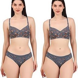Self Design Full Coverage Women's Nylon Grey (Lily-40B) Padded Bra Panty Set (Pack of 2)-image-82