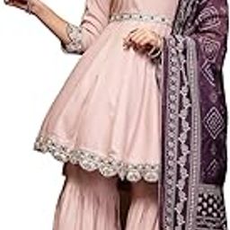 Women's Solid & Embroidered Rayon Short Kurta with Pant & Dupatta Set (Ksdblushbaleno_Rose Gold)-image-37