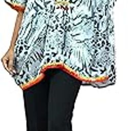 Women's Polyster Satin Kaftan Top (Black and White)-47