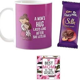 YaYa cafe™ Mother's Day Chocolate Gifts Combo for Mom Hug Lasts Long After She Lets Go Mug, 1 Dairy Milk Silk 60 gm, with Coaster-image-45